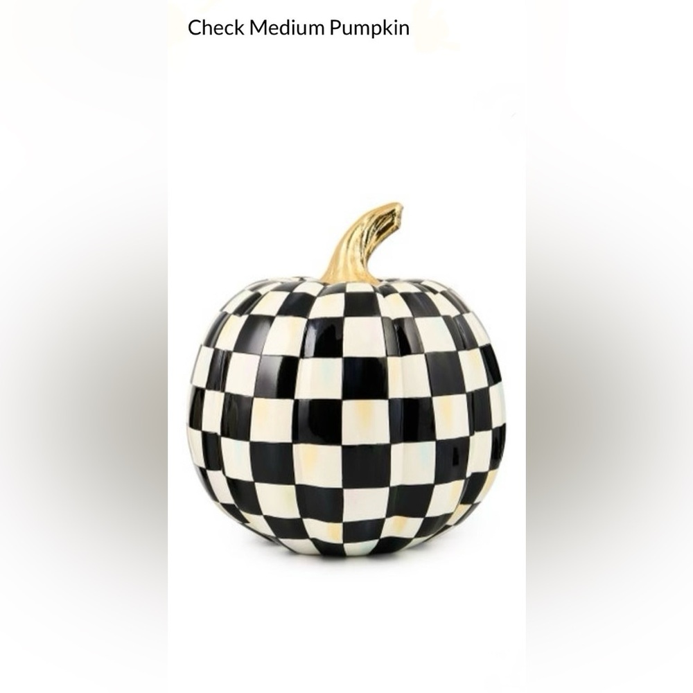 MacKenzie-Childs Black and White Checkered Pumpkin with Gold Stem